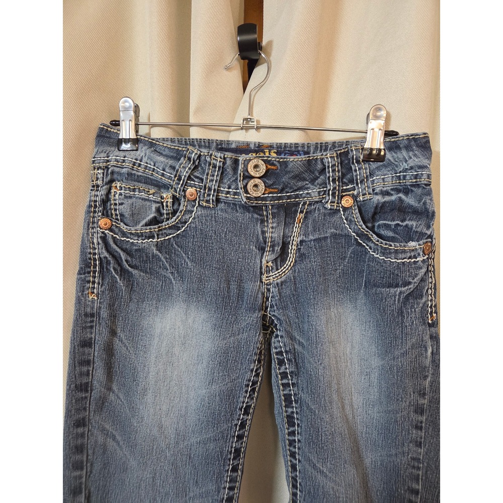 Angels Jeans Womens Size 5 Short Blue Bootcut Low Rise Y2K Contrast Stitch Denim - Picture 2 of 9